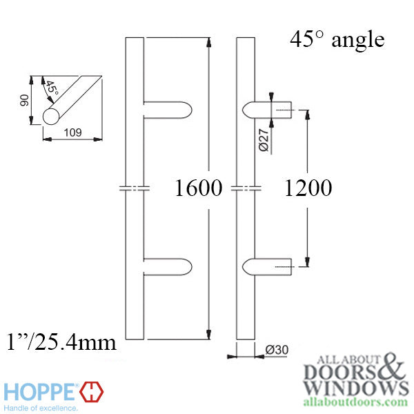 HOPPE Bar-Shaped Round 45 Degree Angle Pull Handle 63