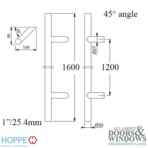 HOPPE Bar-Shaped Round 45 Degree Angle Pull Handle 63