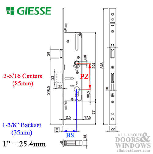 Giesse Door with Perimeter Lock 35mm backset, 85 PZ - Giesse Door with Perimeter Lock 35mm backset, 85 PZ