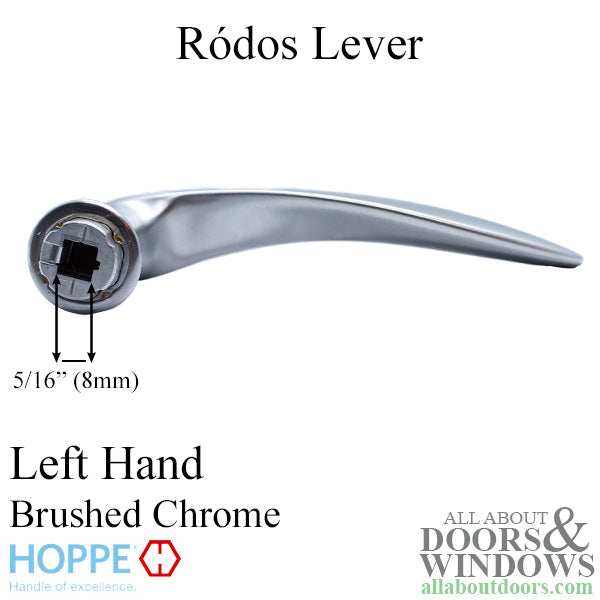 HOPPE Door Handle with Rodos Style Lever Left Hand Brushed Chrome - HOPPE Door Handle with Rodos Style Lever Left Hand Brushed Chrome