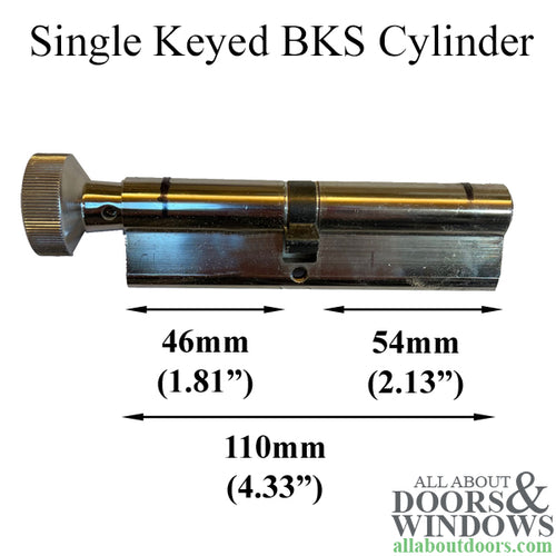 BKS Cylinder, Single Keyed, 46mm x 54mm - Silver - BKS Cylinder, Single Keyed, 46mm x 54mm - Silver
