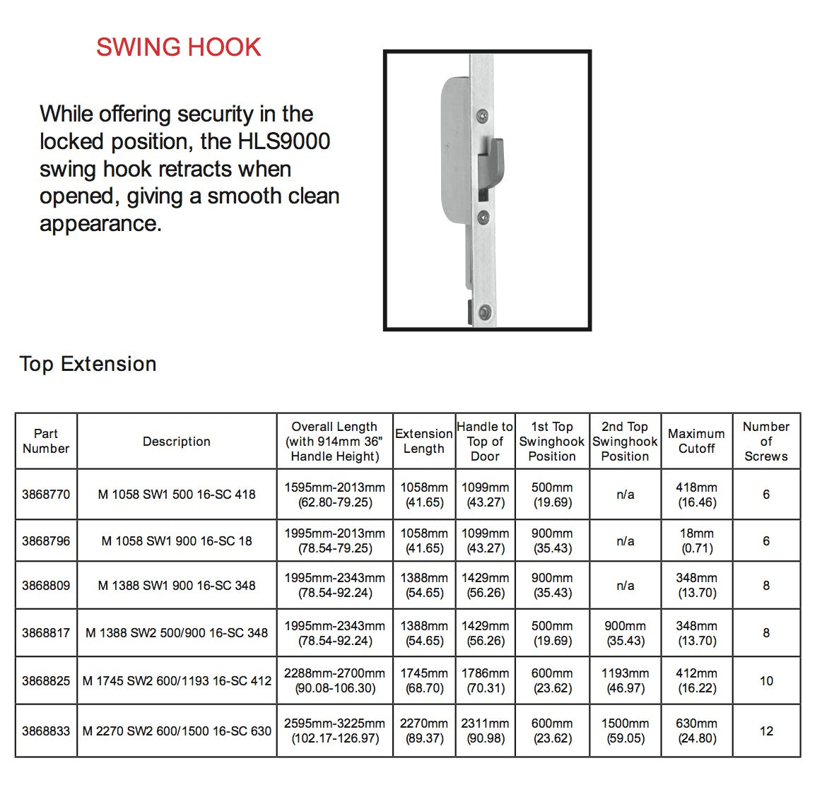 16mm  Active Swing Hook, 45/92 Hook @ 29.65