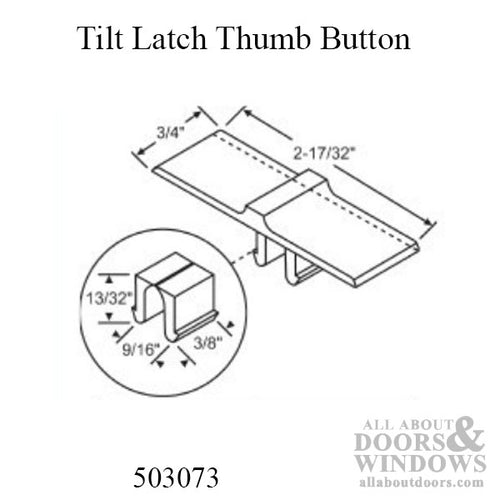 Thumb Button Only, Tilt in Latch 3/4 x 2-1/2 inch - White - Thumb Button Only, Tilt in Latch 3/4 x 2-1/2 inch - White