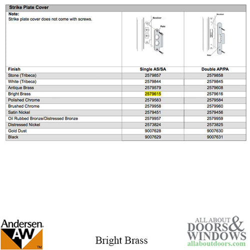 Andersen Strike Plate Cover, Active Door - Bright  Brass - Andersen Strike Plate Cover, Active Door - Bright  Brass
