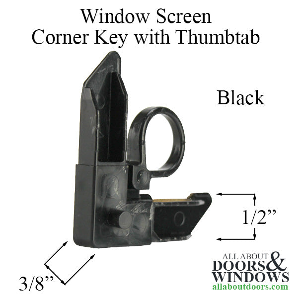 Window Screen Corner Key with Pull Tab, Plastic - Black - Window Screen Corner Key with Pull Tab, Plastic - Black