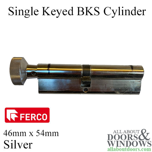 BKS Cylinder, Single Keyed, 46mm x 54mm - Silver - BKS Cylinder, Single Keyed, 46mm x 54mm - Silver
