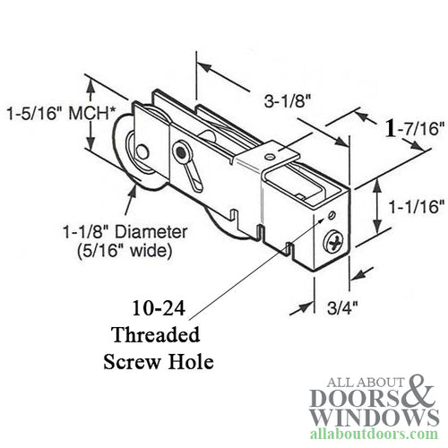 Tandem Door Roller For Vinyl Sliding Doors, Plain Back, 1-1/8