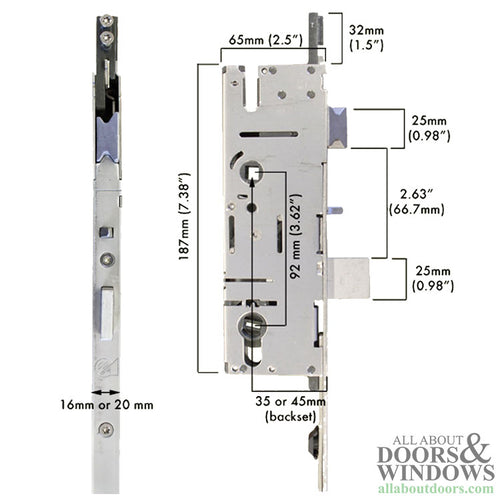 Amesbury Multipoint Lock P2000 American Style Active Mortise Lock With Tongue - Amesbury Multipoint Lock P2000 American Style Active Mortise Lock With Tongue