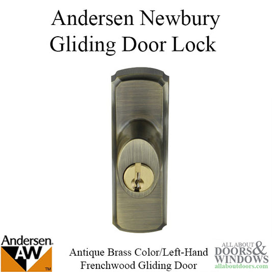 Andersen Window-Frenchwood Gliding Door Hardware, LH Newbury/Lock Assembly w/keys - Antique Brass