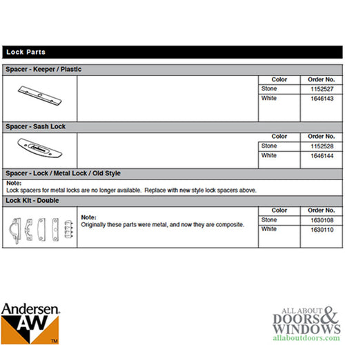 Sash Lock for Andersen Perma-Shield Narroline Windows,  Twin Pack, w/ Keeper - Stone - Sash Lock for Andersen Perma-Shield Narroline Windows,  Twin Pack, w/ Keeper - Stone