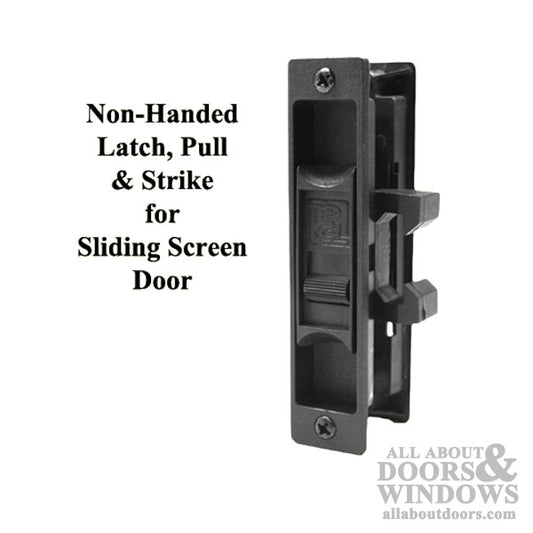 Non-Handed Latch, Pull & Strike for Sliding Screen Door - Black