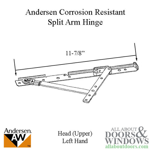 Andersen Corrosion Resistant Left-Hand Split-Arm Head Hinge, 20