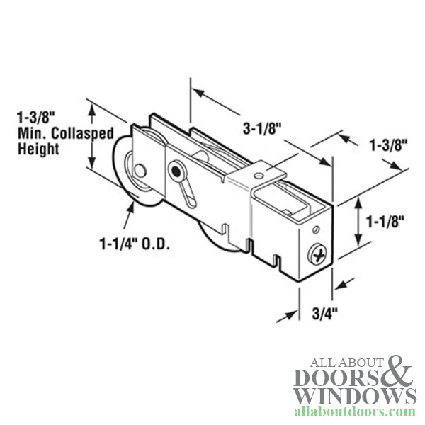 Sliding Glass Door Tandem Concave Roller with Adjustable Plain Back Housing and 1.75 Inch Wheel Diameter - Sliding Glass Door Tandem Concave Roller with Adjustable Plain Back Housing and 1.75 Inch Wheel Diameter