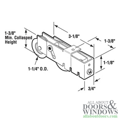 Sliding Glass Door Tandem Concave Roller with Adjustable Plain Back Housing and 1.75 Inch Wheel Diameter - Sliding Glass Door Tandem Concave Roller with Adjustable Plain Back Housing and 1.75 Inch Wheel Diameter