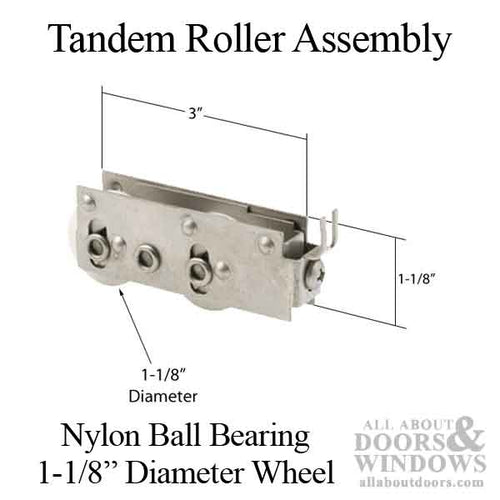 Sliding Patio Door Tandem Roller Assembly with Adjustable Steel Housing 1.125 Inch Nylon Ball Bearing Wheel Diameter - Sliding Patio Door Tandem Roller Assembly with Adjustable Steel Housing 1.125 Inch Nylon Ball Bearing Wheel Diameter
