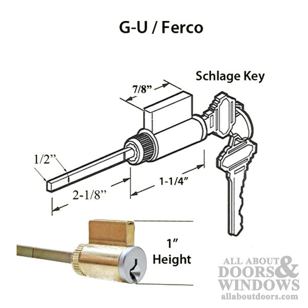 G-U / Ferco 1 Inch Cylinder, Schlage keyway - Keyed Alike - Brass - G-U / Ferco 1 Inch Cylinder, Schlage keyway - Keyed Alike - Brass