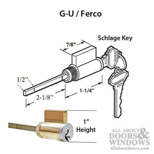 G-U / Ferco 1 Inch Cylinder, Schlage keyway - Keyed Alike - Brass - G-U / Ferco 1 Inch Cylinder, Schlage keyway - Keyed Alike - Brass