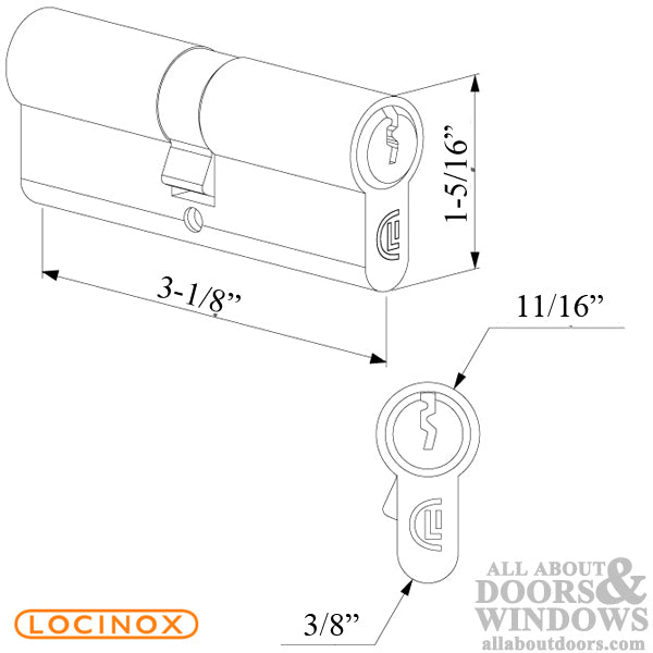 Locinox Double Cylinder - Keyed on Both Sides - 80mm Length - Locinox Double Cylinder - Keyed on Both Sides - 80mm Length