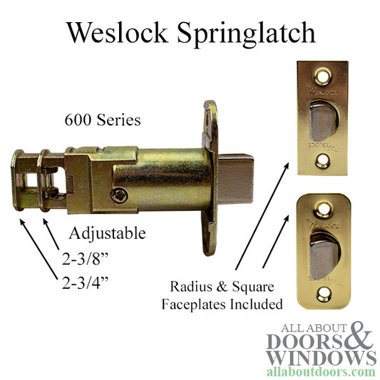 Weslock 600 Series Adjustable Springlatch, Radius Face - Polished Brass