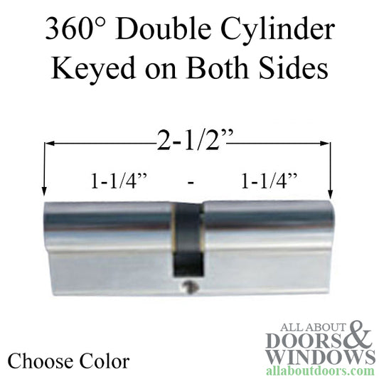 31.5/31.5 63mm Euro Profile Full Double Cylinder, 360 Key, Keyed Both Sides - Choose Color