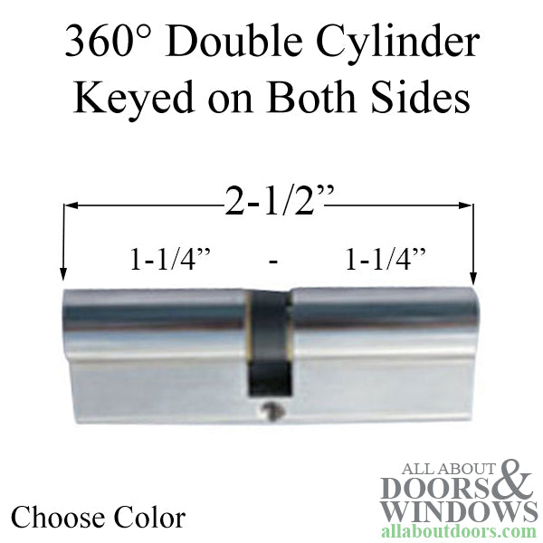 31.5/31.5 63mm Euro Profile Full Double Cylinder, 360 Key, Keyed Both Sides - Choose Color - 31.5/31.5 63mm Euro Profile Full Double Cylinder, 360 Key, Keyed Both Sides - Choose Color