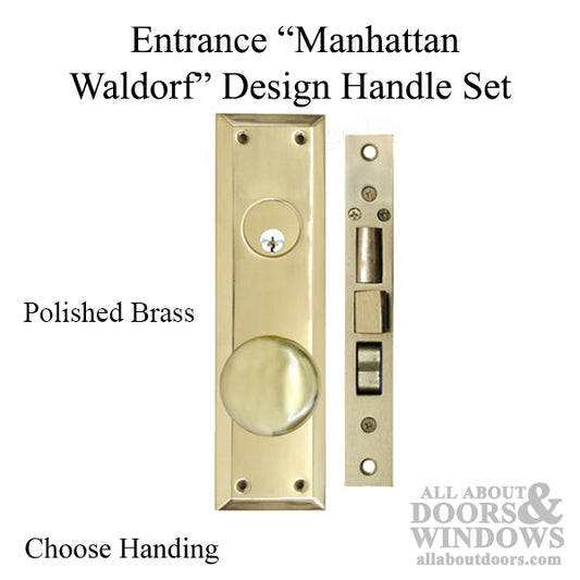 RH Entrance Manhattan Waldorf Design Handleset w/ Mortise Lock - Polished Brass - Choose Handing