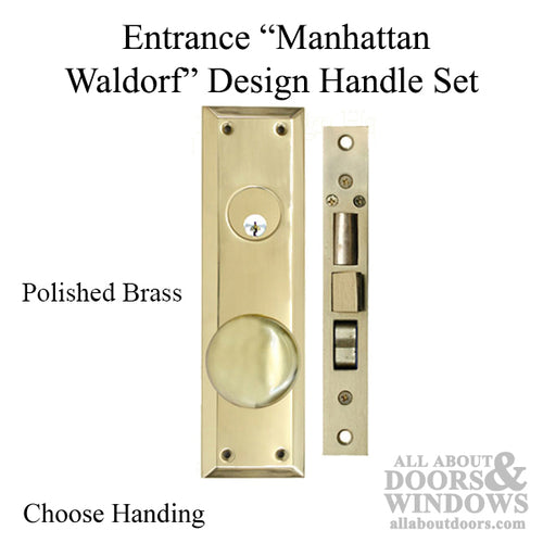 RH Entrance Manhattan Waldorf Design Handleset w/ Mortise Lock - Polished Brass - Choose Handing - RH Entrance Manhattan Waldorf Design Handleset w/ Mortise Lock - Polished Brass - Choose Handing