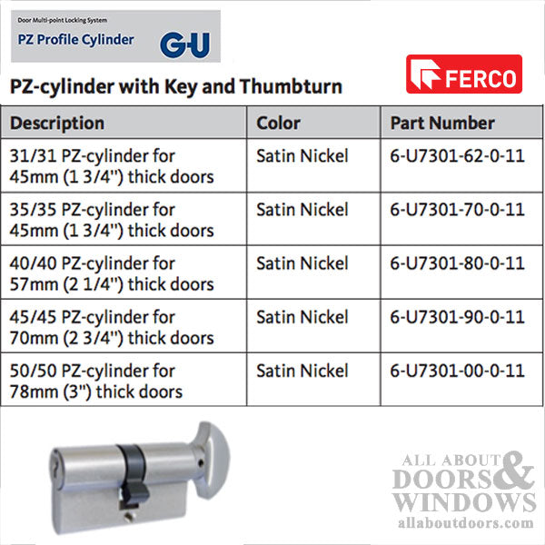 Ferco 45/45 Key/TT  90mm Euro profile cylinder - Satin Nickel - Ferco 45/45 Key/TT  90mm Euro profile cylinder - Satin Nickel