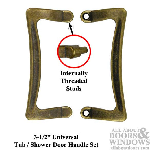 DISCONTINUED 3-1/2 Inch Universal Shower Door / Tub Enclosure Handle Set - Antique Brass