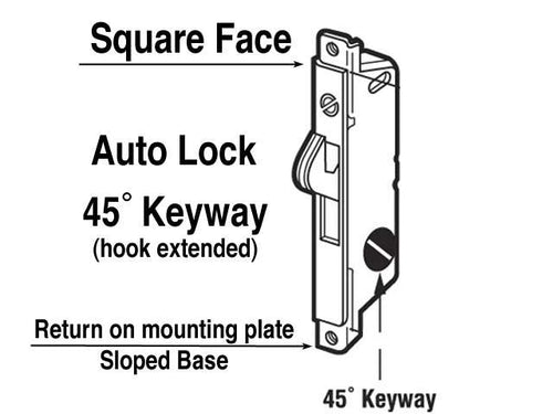 Mortise Lock, 45 ° Slot, Auto Lock, Square Face End - Adams - Mortise Lock, 45 ° Slot, Auto Lock, Square Face End - Adams