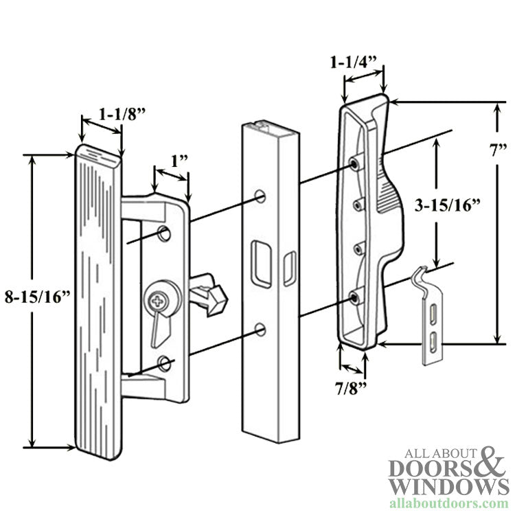Quaker/Wells Patio Door Handle, 3-15/16 Inch Hole Center, Black - Quaker/Wells Patio Door Handle, 3-15/16 Inch Hole Center, Black