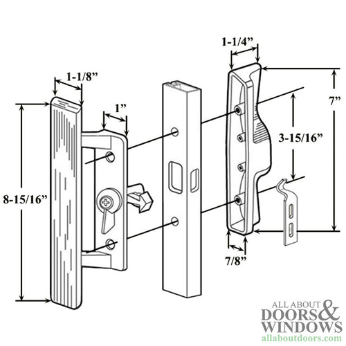 Quaker/Wells Patio Door Handle, 3-15/16 Inch Hole Center, Black - Quaker/Wells Patio Door Handle, 3-15/16 Inch Hole Center, Black