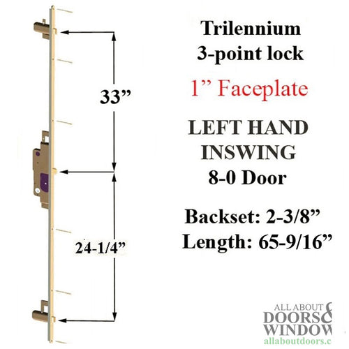 Trilennium 3000 Series Multipoint Lock for 8 Foot Doors Left Hand Inswing - Trilennium 3000 Series Multipoint Lock for 8 Foot Doors Left Hand Inswing