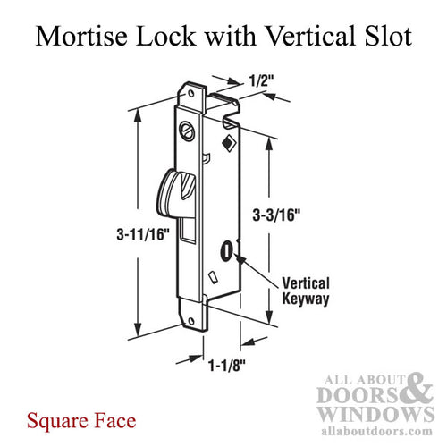 Mortise Lock for Sliding Patio Door with Unique Body and Vertical Keyway - Mortise Lock for Sliding Patio Door with Unique Body and Vertical Keyway