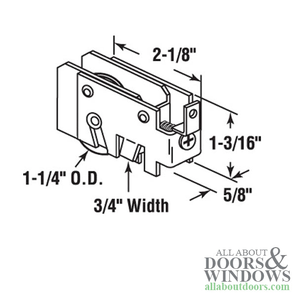 Sliding Patio Door Roller, Steel Ball Bearings, 1-1/4