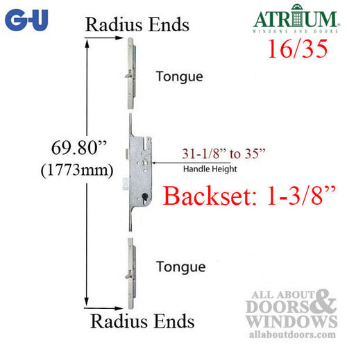 Atrium 35/92 Tongue Version Multipoint Lock Replacement for Old Style GU Tripact Lock - Atrium 35/92 Tongue Version Multipoint Lock Replacement for Old Style GU Tripact Lock