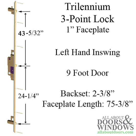 Trilennium 3000 Series Multipoint Lock for 9 Foot Doors Left Hand Inswing