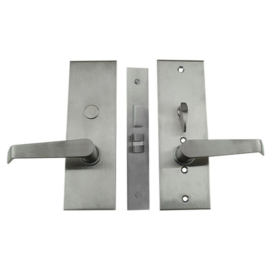 Marks Privacy Lever and Plate Mortise Lockset Left Hand Reverse Satin Chrome