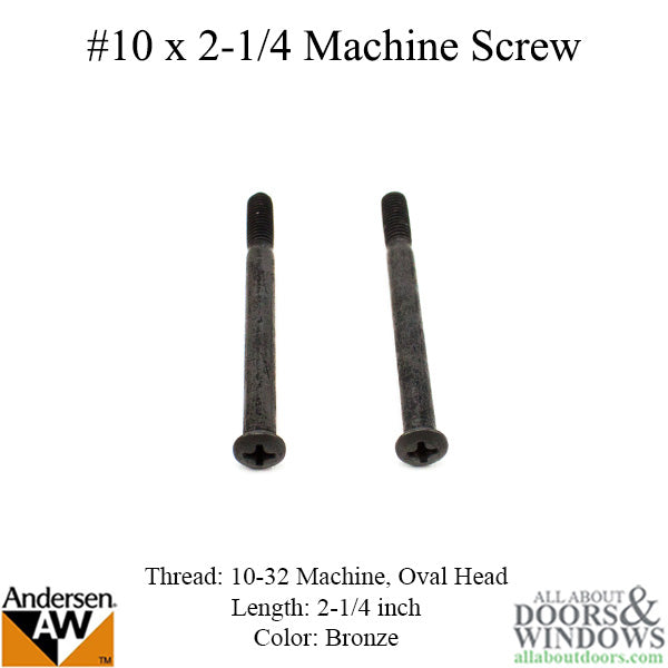 #10 x 2-1/4 Machine Screw - Frenchwood Gliding Door Keylock - Bronze - #10 x 2-1/4 Machine Screw - Frenchwood Gliding Door Keylock - Bronze