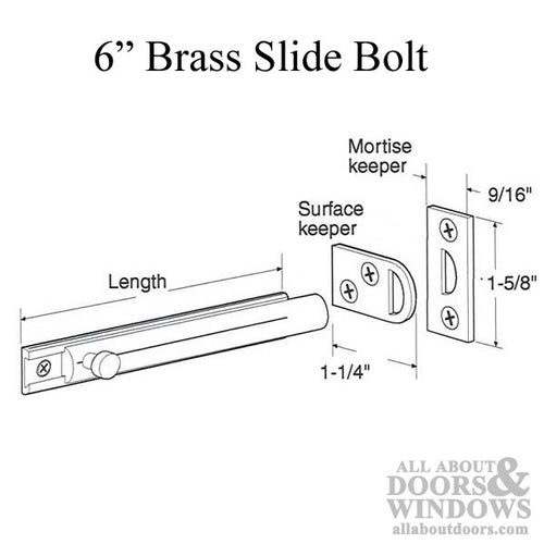 Surface bolt - 6 inch - Brass - Surface bolt - 6 inch - Brass