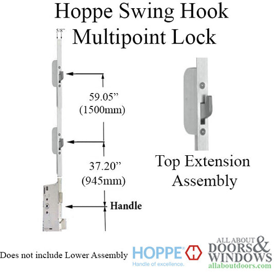 16mm Top Extension with tongues at 37.20" and 59.06" up from center of handle, 78.66" overall length for panel height of 100.91" to 116.26"