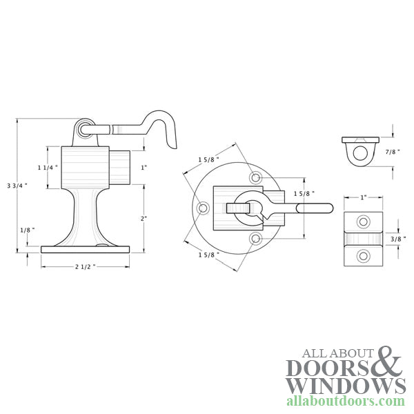 3-3/4'' Floor Mounted Bumper w/ Hook and Eye - Choose  Finish - 3-3/4'' Floor Mounted Bumper w/ Hook and Eye - Choose  Finish