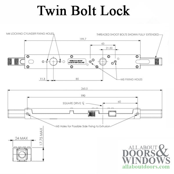 Twin Bolt Lock (TBL) 18mm for wood applications, Non-Locking - Twin Bolt Lock (TBL) 18mm for wood applications, Non-Locking