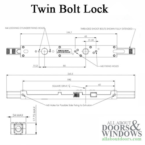 Twin Bolt Lock (TBL) 18mm for wood applications, Non-Locking - Twin Bolt Lock (TBL) 18mm for wood applications, Non-Locking