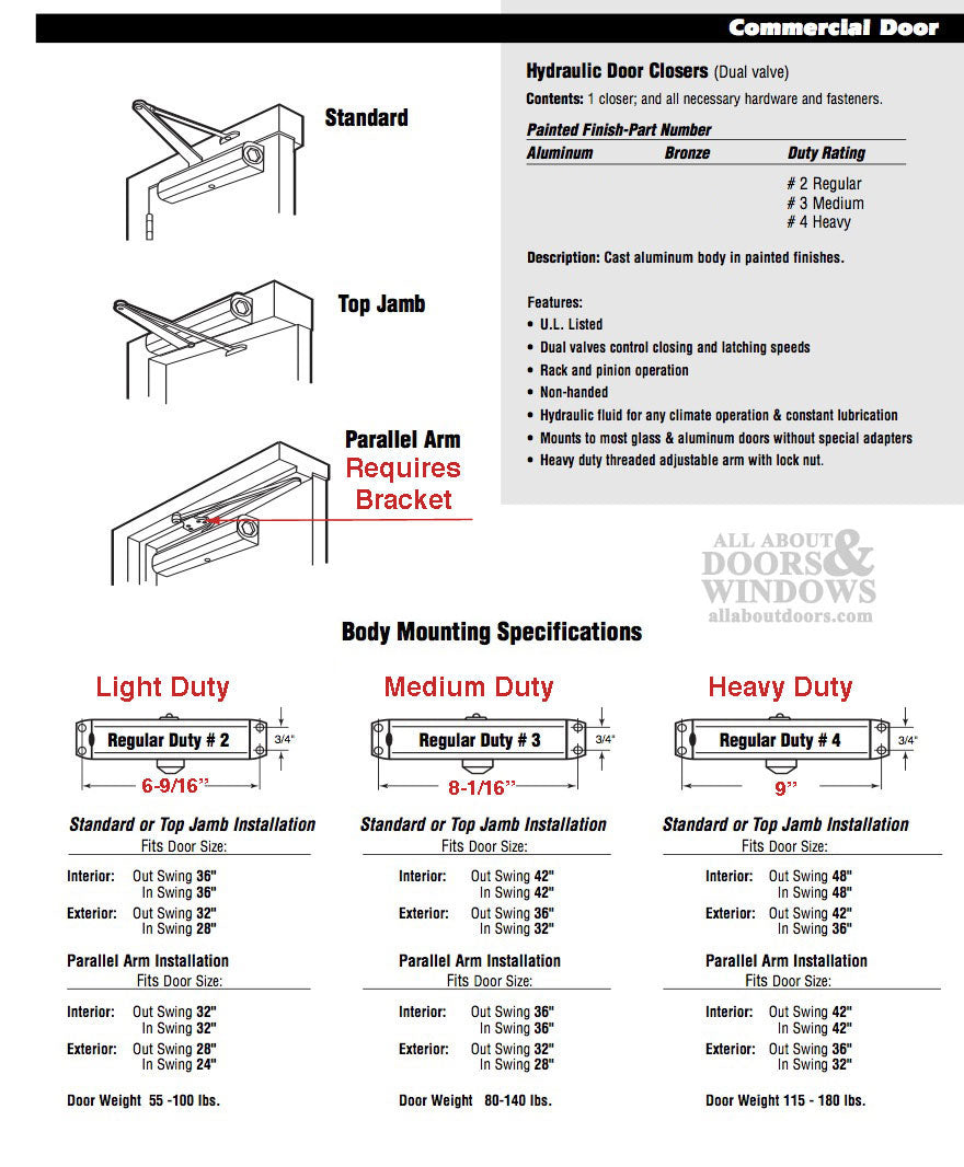 Door Closer # 4 Heavy Duty - Dual Valve  - Choose Color - Door Closer # 4 Heavy Duty - Dual Valve  - Choose Color