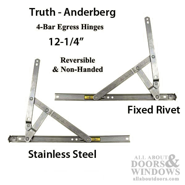 4-Bar Egress Hinge, 12-1/4 Inch Fixed Rivet - Stainless Steel - 4-Bar Egress Hinge, 12-1/4 Inch Fixed Rivet - Stainless Steel