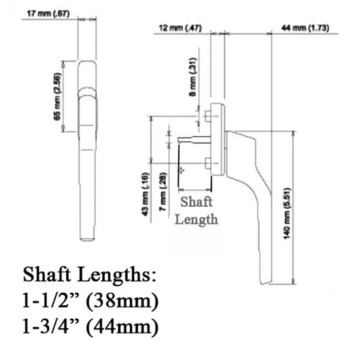 HOPPE French Casement Handle - 38mm Shaft, Mate Gray White Finish - HOPPE French Casement Handle - 38mm Shaft, Mate Gray White Finish