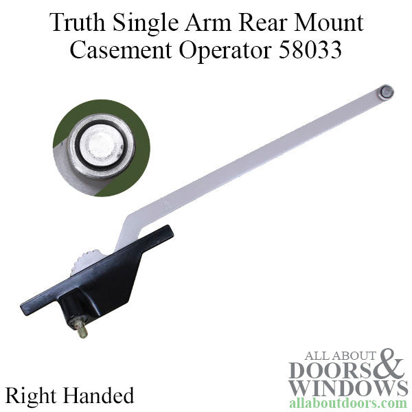 Truth Left Hand 11 Inch Single Arm Rear Mount Casement Operator with Round Shoe - Truth Left Hand 11 Inch Single Arm Rear Mount Casement Operator with Round Shoe