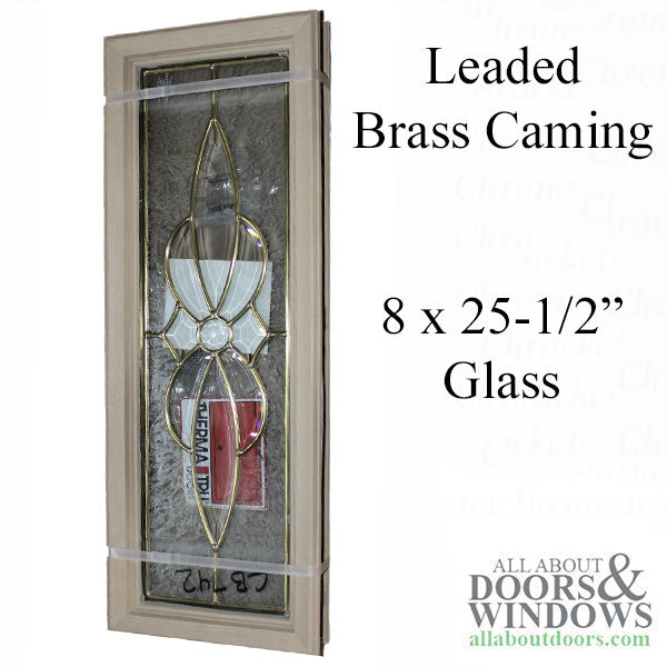 Rectangular Leaded Glass Door lite, 10-1/8 x 27-1/2 Glue Chip with Brass Caming - Rectangular Leaded Glass Door lite, 10-1/8 x 27-1/2 Glue Chip with Brass Caming