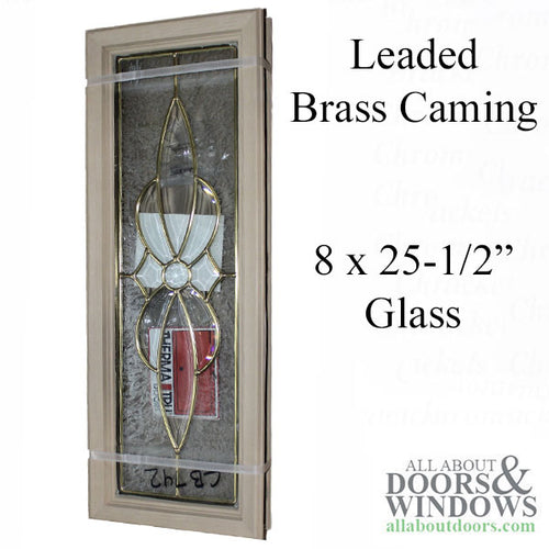 Rectangular Leaded Glass Door lite, 10-1/8 x 27-1/2 Glue Chip with Brass Caming - Rectangular Leaded Glass Door lite, 10-1/8 x 27-1/2 Glue Chip with Brass Caming
